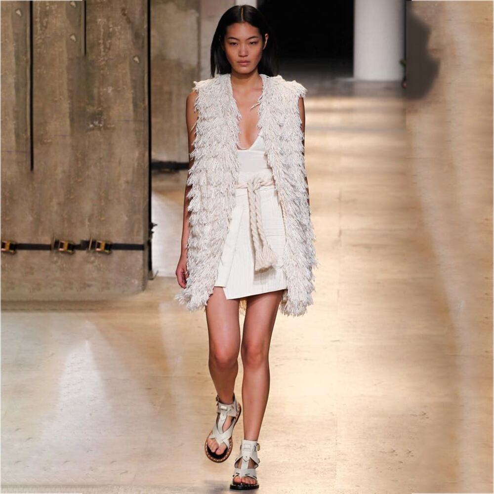 Isabel Marant Runway Alfie Silk Fringe Gilet Vest in Cream, Sz S